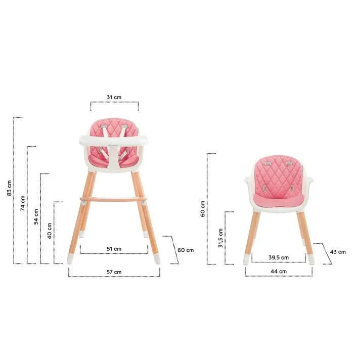 Chaise haute bébé évolutive KINDERKRAFT SIENNA - Plateau réglable - Rose-3