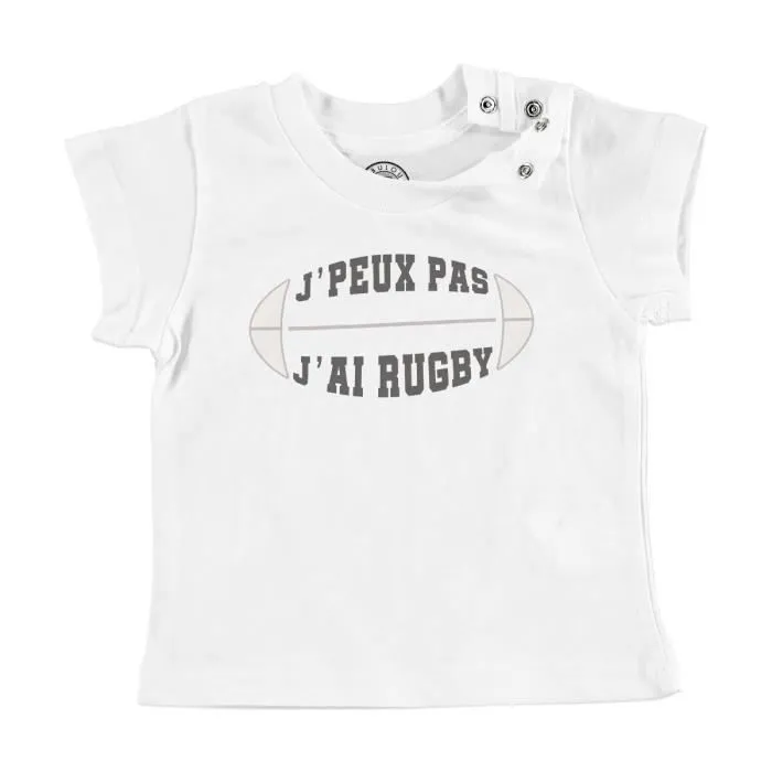 T-shirt Bébé Manche Courte Blanc J'Peux Pas J'ai Rugby-0
