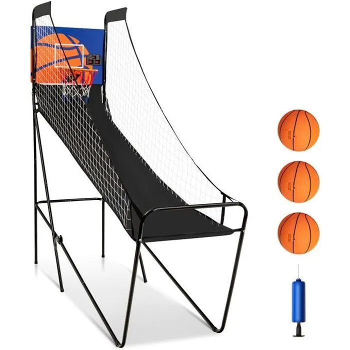 COSTWAY Jeu de Basketball Arcade Enfants Pliable avec Marqueur Electronique, Buzzer, 3 Ballons Pompe Diamètre du Panier 32 cm 8 Ans+-0