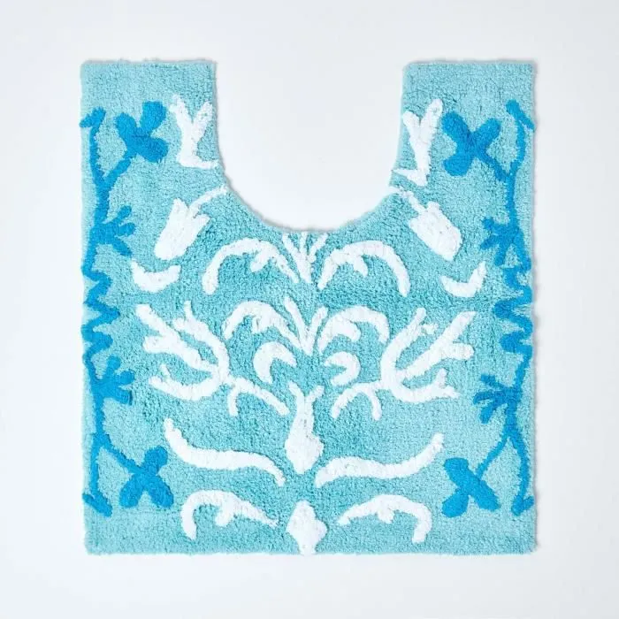 Tapis de bain & contour WC Coton damassé Bleu-2