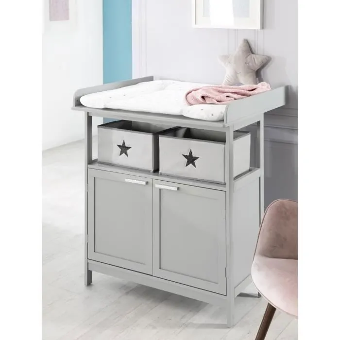 Chambre Bébé Duo Hamburg - ROBA - Lit Bébé 60x120 + Commode à Langer - Gris-3