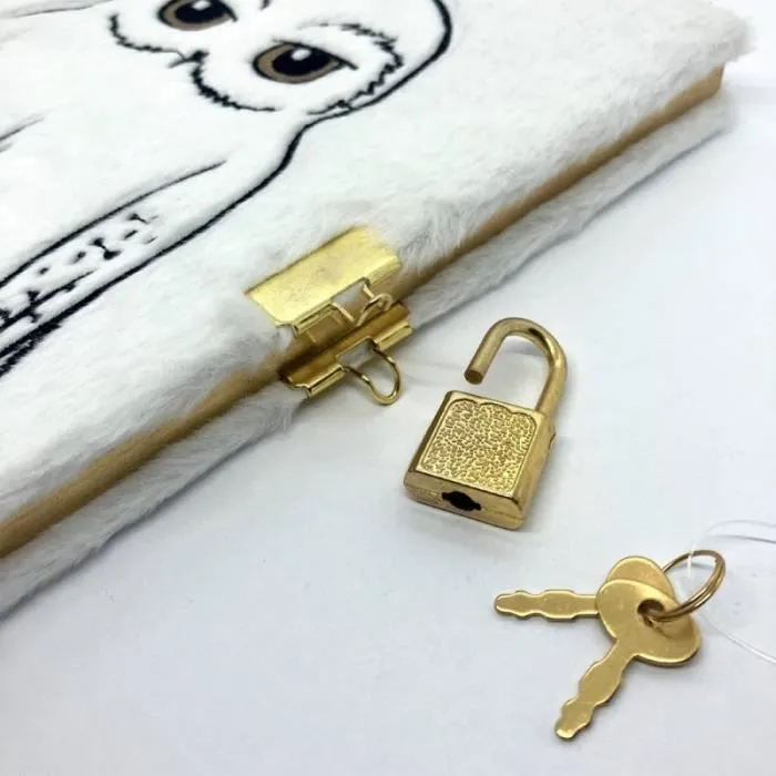 Journal Intime - Harry Potter - Hedwige Fourrure - Licence Officielle - Cadenas et Clés-2