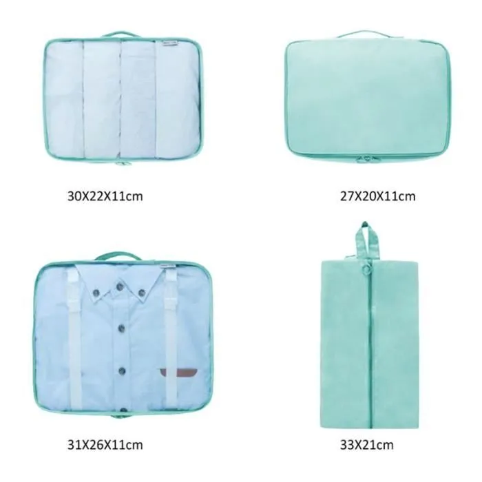 Lot de 8 Sac de Rangement Organisateur de Voyage Valise Bagages Ensemble Emballent des Cubes pour Vêtement - BLEU-3