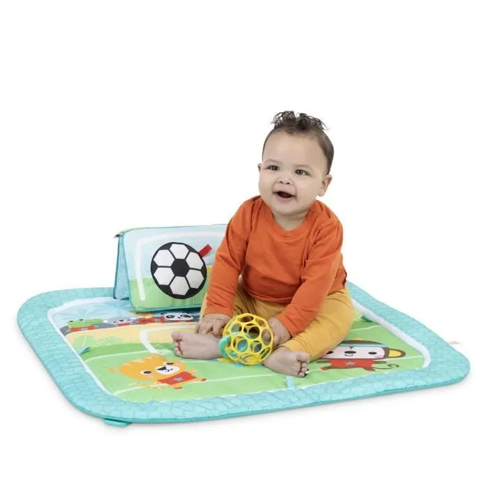 BRIGHT STARTS Tapis d'Eveil Football, Arche de jeu avec jouets Oball détachables, Musique et Lumières, Dimensions : 47 x 74 x 74-3