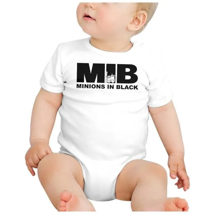 Body Bébé Manche Courte Blanc MIB Minions in Black Parodie Film Anime-1