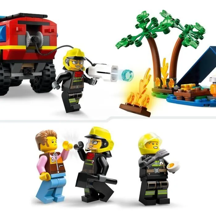 LEGO® 60412 City Le Camion de Pompiers 4x4 et le Canot de Sauvetage, Jouet avec Bateau, Remorque et Minifigurines-3