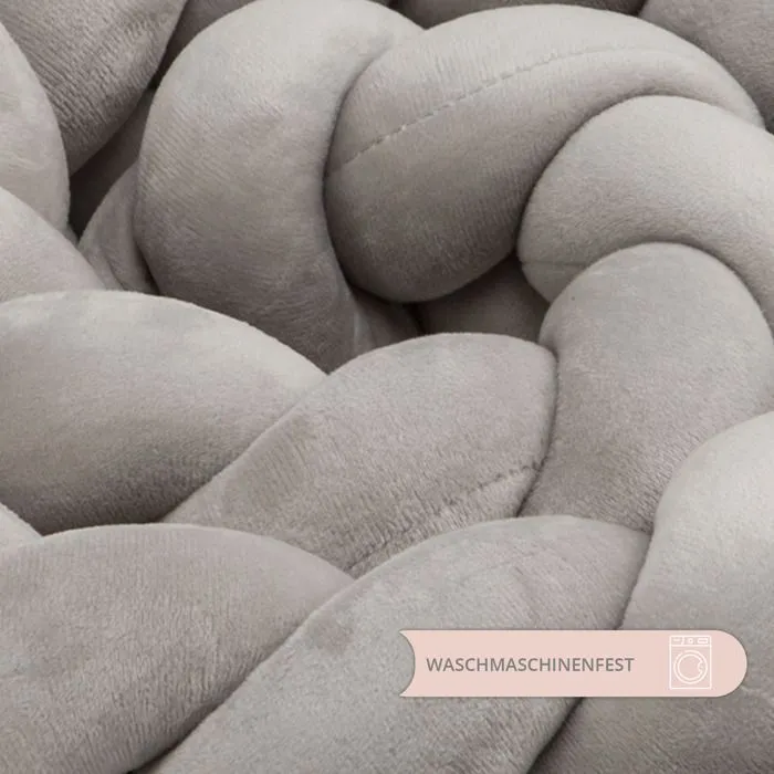 Tour de lit bebe 300 cm - tour de lit tresse bebe fille et les garçon coussin serpent bébé Gris-3