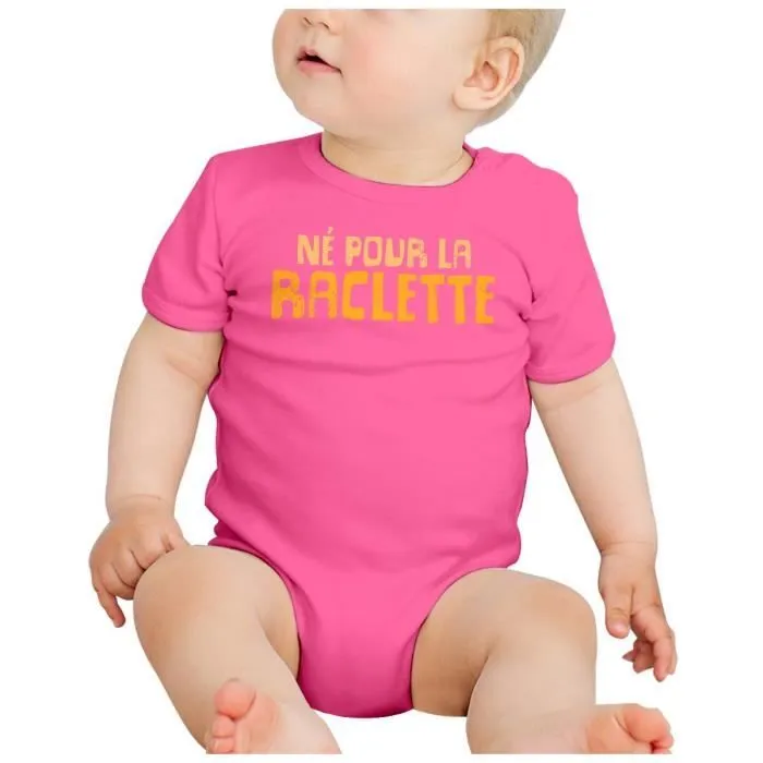 Body Bébé Manche Courte Rose Né Pour La Raclette Humour Blague Fromage-1