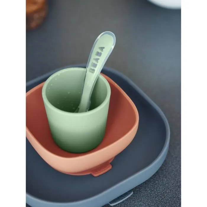 BEABA, Coffret repas bébé, silicone, 4 pièces, mineral-4