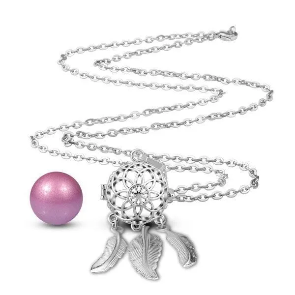 Collier Bola de grossesse fleur attrape-rêves grelot rose-1