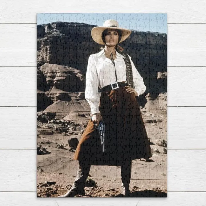 Puzzle Classique 500 pièces Femme Cowboy Western Revolver Photo de Film Original Vintage-3