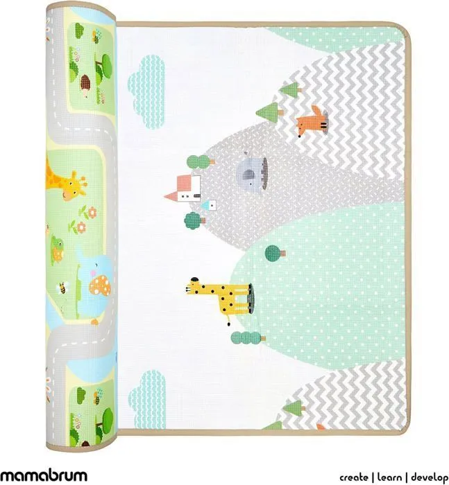 Mamabrum Tapis d'éveil Bébé 2 Faces 120x180X0,5 cm- Mousse- Pliable- Imperméable- Antidérapant- Portable- Motif Forêt et ville-4