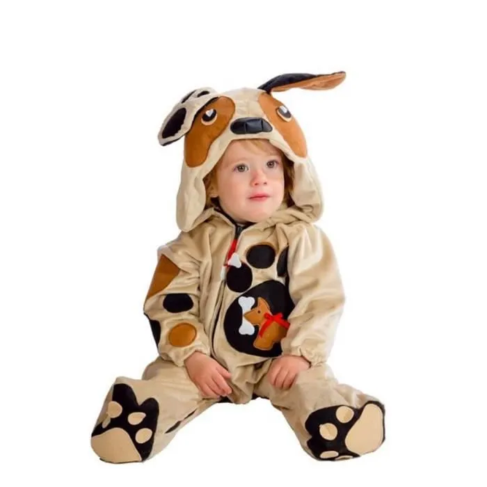 Déguisement chien chiot de 10 mois - Barboteur à capuchon - Beige - Bébé - Intérieur-0