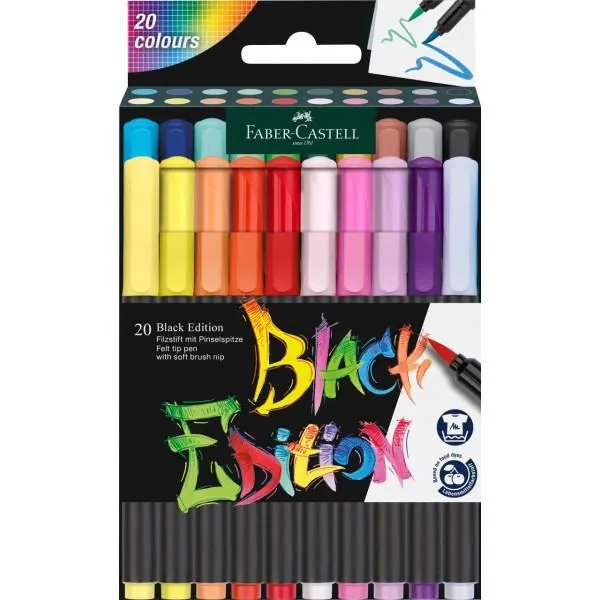 20 feutres de coloriage - Tous supports - Couleur vives - Faber-Castell - Black Edition-0