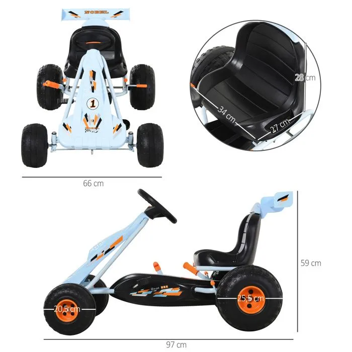Vélo et véhicule pour enfants kart à pédales Go kart Formule 1 Racing avec aileron bleu ciel-3
