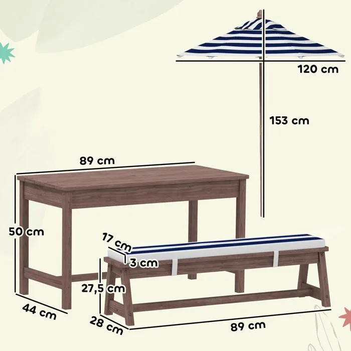 Ensemble salon de jardin extérieur enfant - AIYAPLAY - coussins et parasol amovible - rayé bleu marine et blanc-3