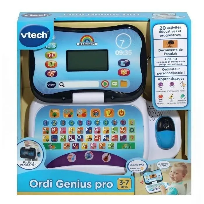 Ordinateur éducatif VTECH ORDI GENIUS PRO NOIR pour enfants de 3 à 7 ans avec souris et 20 activités incluses-1