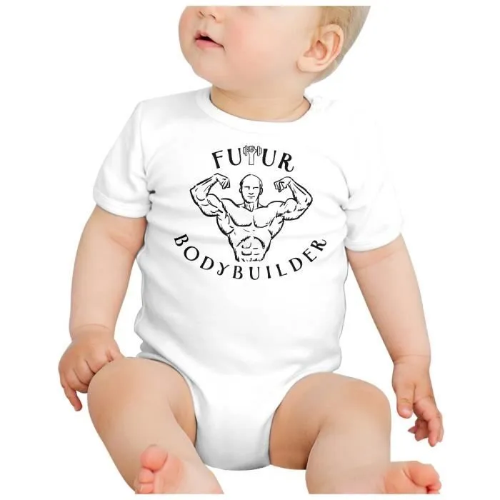 Body Bébé Manche Courte Blanc Futur Bodybuilder Sport Muscle Salle-1