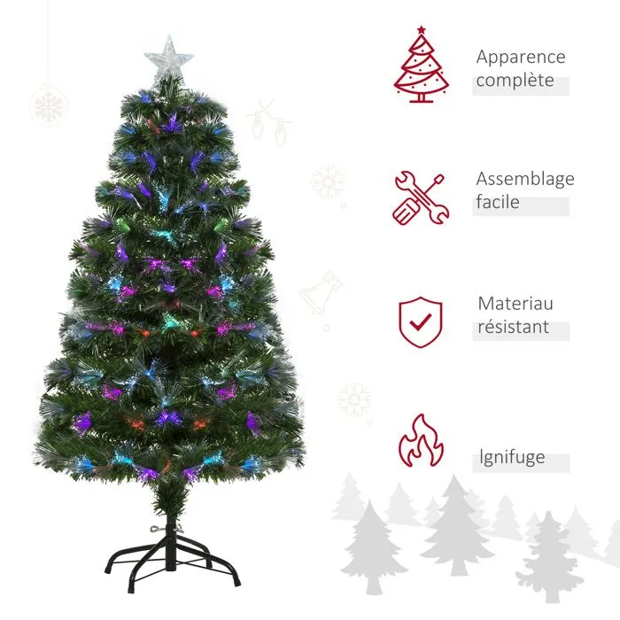 HOMCOM Sapin de Noël Artificiel Arbre de Noël Lumineux 120cm en Fibre Optique Deco Noël lumière à Variation de Couleurs 130 LED-4