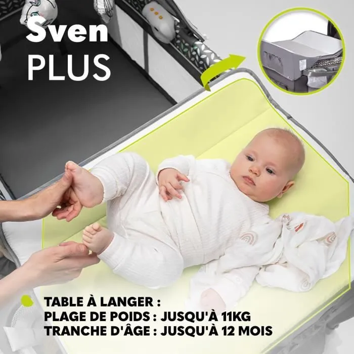 LIONELO Sven Plus - Lit parapluie bébé 2en1 - De 0 à 36 mois - Table à langer - Moustiquaire et accessoires - Gris-2