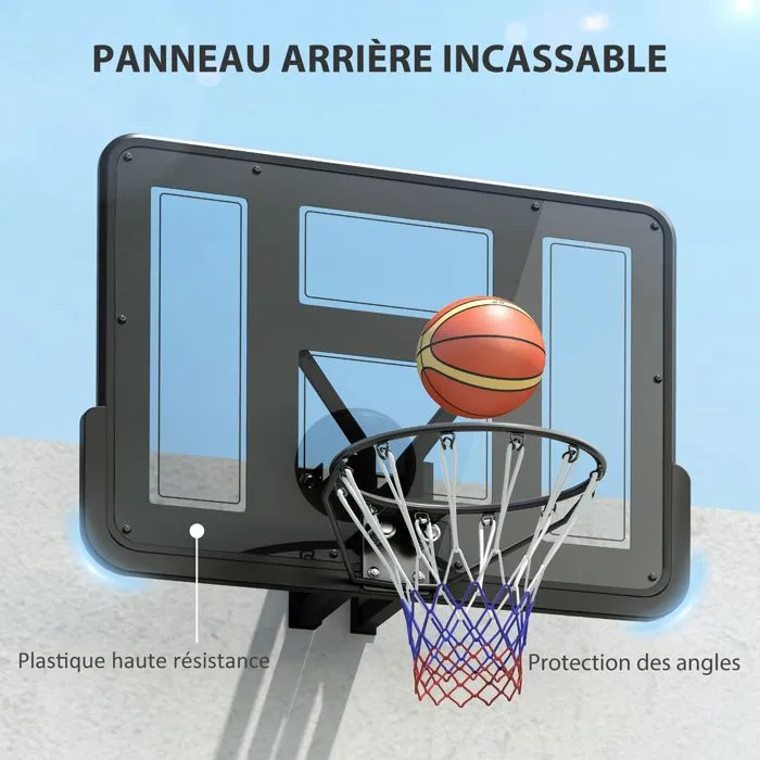Panier de basket - SPORTNOW - mural - avec panneau incassable - cerceau en acier et filet indéchirable - vis de montage - noir-5