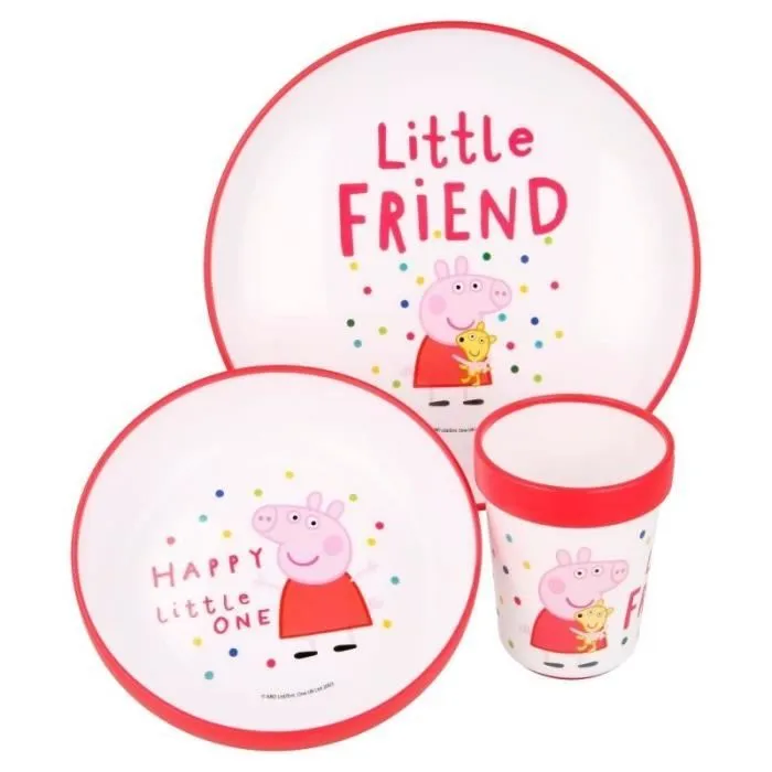 Peppa Pig - Un set de vaisselle antidérapant (assiette + bol + mug) - 8412497134953-1