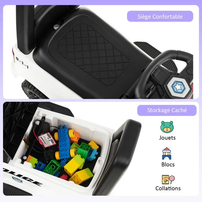 COSTWAY Porteur pour Enfants avec Mégaphone & Autocollant de Police, Musique, Stockage Caché, Jouet Educatif Baby Walker, Blanc-3