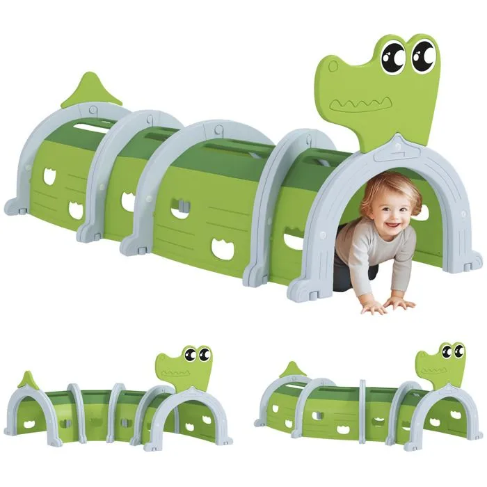 Tunnel enfant en forme de crocodile - AIYAPLAY - modulable - enfants de 3 à 6 ans ramper et grimper - intérieur et extérieur - vert-0