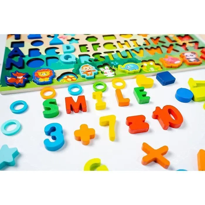 Jouet Puzzle en Bois 6 en 1,Jeu éducatif Enfants 3 à 6 Ans Apprendre Les Lettres Les Formes et Les Mathématiques Compter Les Nombres-2