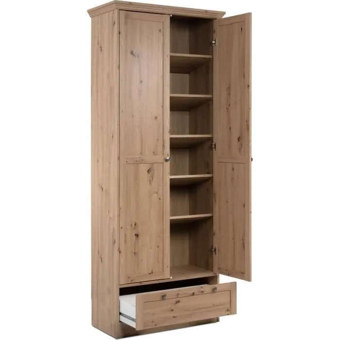 Armoire - Landwood - Décor chêne artisan - 2 Portes - 1 Tiroir - L80 x P39 x H200 cm-7