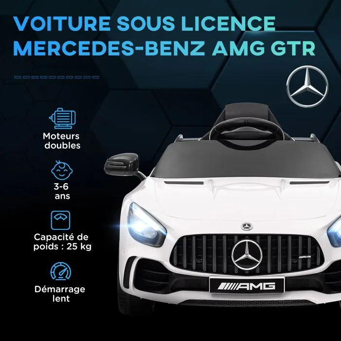 Voiture électrique enfants - AIYAPLAY - sous licence Mercedes-Benz AMG GTR - 12V - télécommande 2,4G - max. 5 km/h - phares - blanc-4