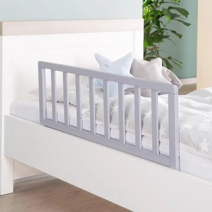Barrière de Lit en Bois 90 cm ROBA - Protection Anti-Chute pour Bébés et Enfants - Gris-1