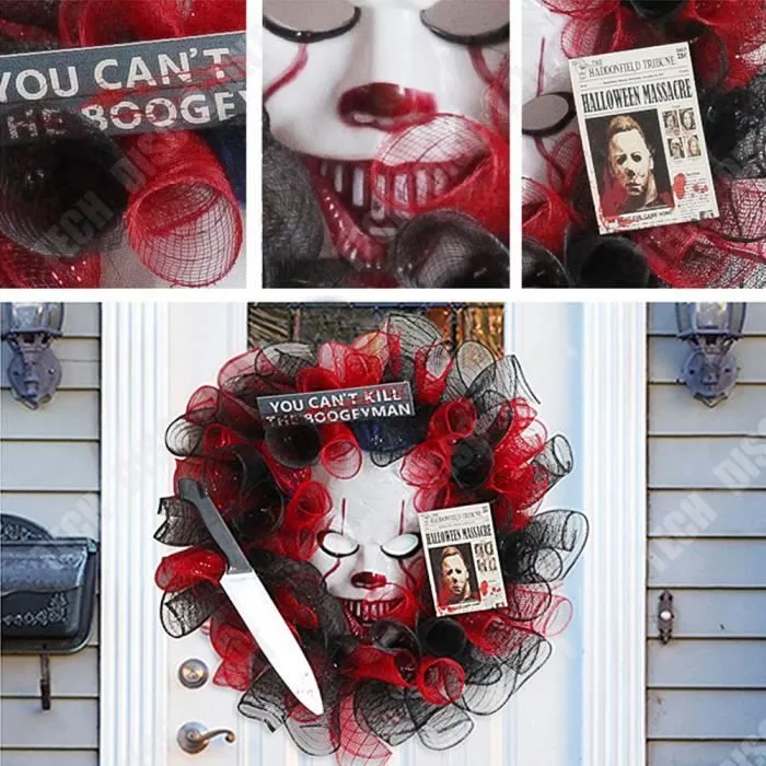 TD® Décoration de clown d'Halloween 40*40cm Masque de clown à accrocher à la porte Clown effrayant Convient à la décoration d'Hallow-2