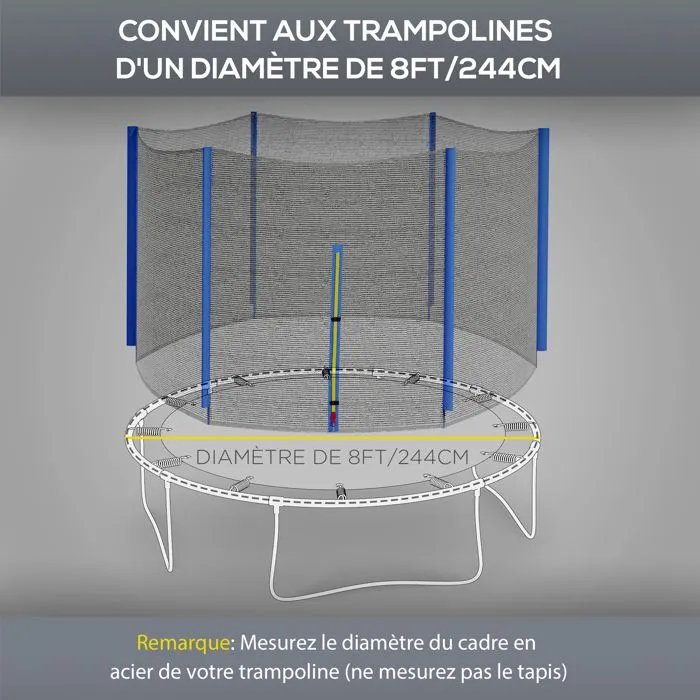 SPORTNOW Filet de remplacement pour trampolines Ø 244 cm 6 poteaux droits filet de sécurité pour trampolines, filet rond-4