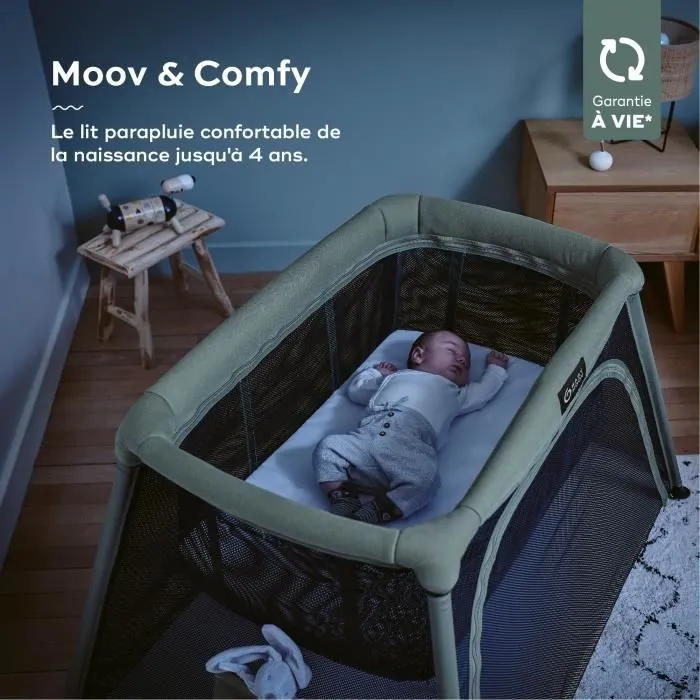 Babymoov Lit parapluie 3-en-1 Moov and Comfy - Dès la Naissance et jusqu'à 4 ans - Berceau Grand Lit d'appoint & Aire de jeux-1