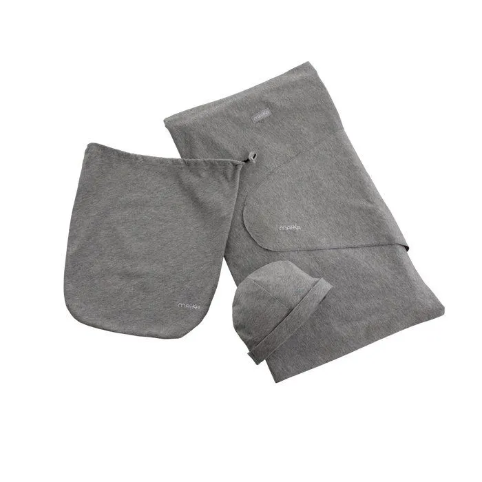 MAÏKA Echarpe porte-bébé grise 100% coton, bonnet et sac de rangement inclus-0