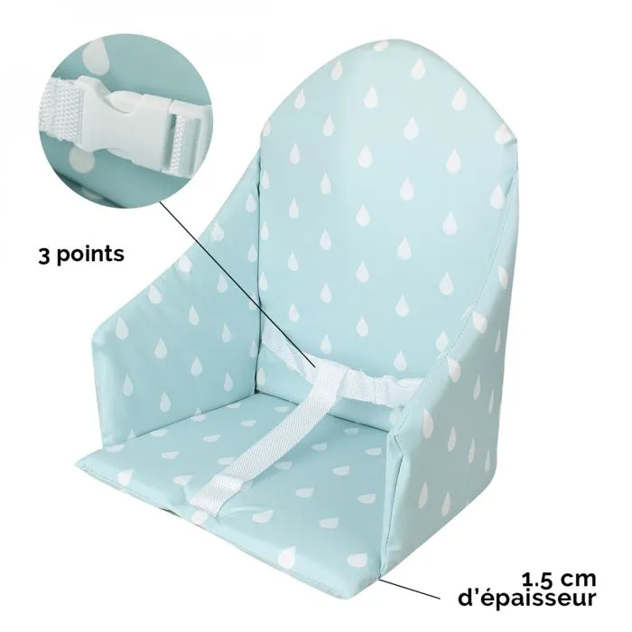 Coussin d'assise universel Miam avec harnais pour chaise haute bébé - Bleu goutte d'eau - Monsieur Bébé-2