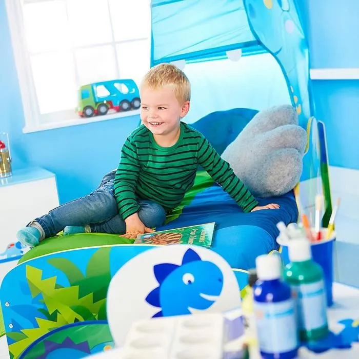Lit Enfant Dinosaure - Marque - Modèle - Ciel de lit - Tiroir de Rangement - Matelas-3