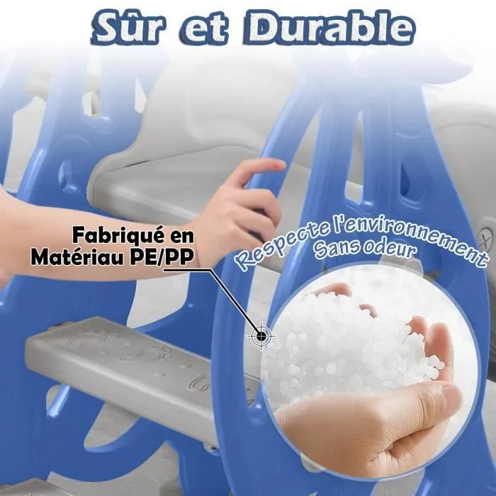 LZQ 4 en 1 Toboggan pour Enfants en Plastique Aire de Jeux avec panier de basket-ball, échelle d'escalade, balançoire, toboggan-3