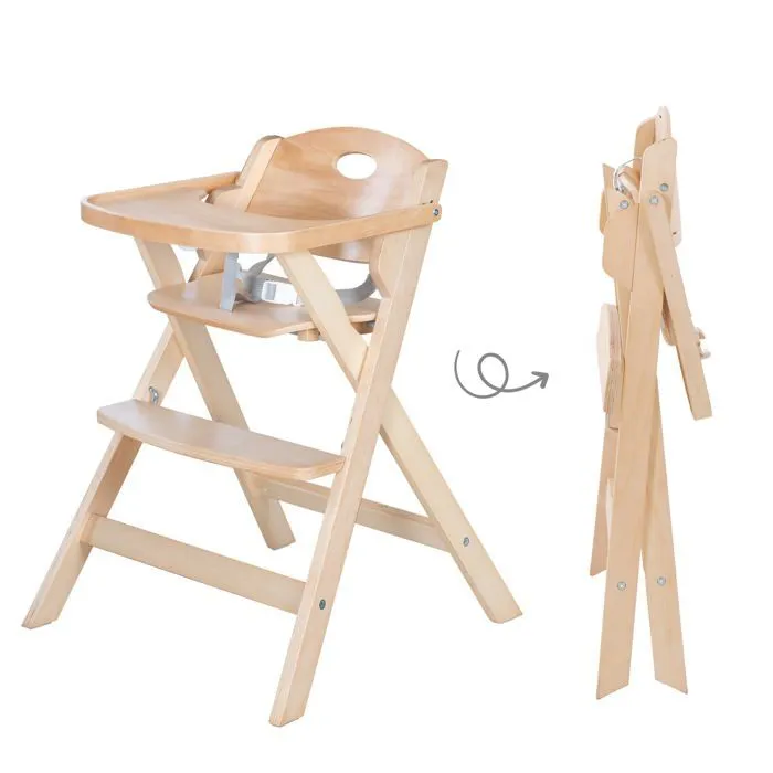 Chaise Haute Pliable ROBA Fold Up Smart + Plateau Repas Détachable - Pliable Peu Encombrante - Bois Naturel-0
