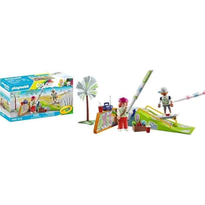 PLAYMOBIL 71515 Skateurs avec rampe, Color, 44 pièces, avec crayons Crayola, Dès 6 ans-0