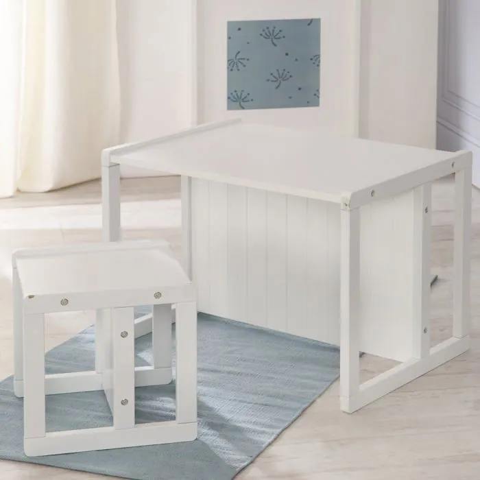 ROBA Tabouret d'Enfant - Style Maison de Campagne - Chaise Réversible à 3 Hauteurs d'Assise - Bois Blanc-5