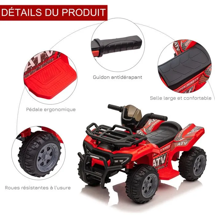 HOMCOM - Buggy électrique enfant - PP - 70x42x45cm - Rouge-3