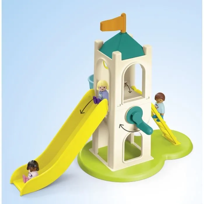 PLAYMOBIL Junior 71703 Aire de jeux avec toboggan géant Comprend cinq personnages, un toboggan et des accessoires - Dès 1 an-3