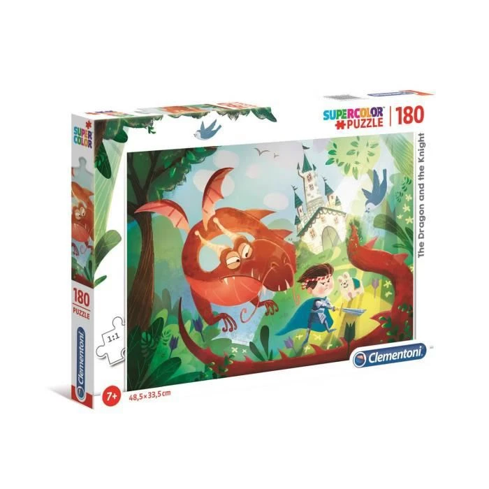 Puzzle 180 pièces Supercolor - CLEMENTONI - Château et dragon - Fantastique - Mixte - A partir de 7 ans-1