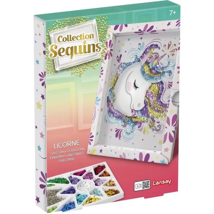Kit loisir créatif - Licorne - Illustration avec sequins - Pour enfant à partir de 7 ans - Blanc-3