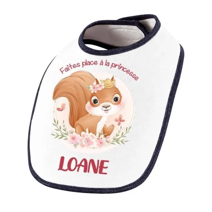 Bavoir Loane Princesse Écureuil | Cadeau Naissance Baby Shower Noël Anniversaire Enfant Nourrisson-0