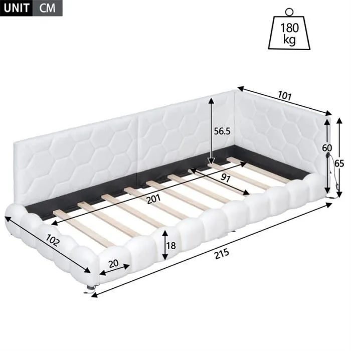 Canapé-lit - DREAMMESPACE - 140x200cm - LED 16 couleurs - Port USB - Tissu peluche - Blanc-3
