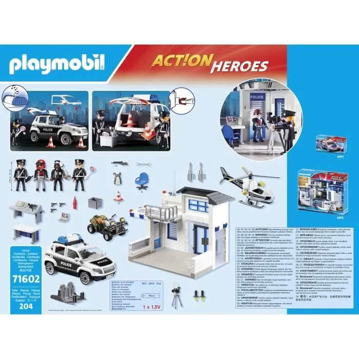 PLAYMOBIL 71602 Poste de police et véhicules, Les Policiers, Action Heroes, 159 pièces, Dès 4 ans-7