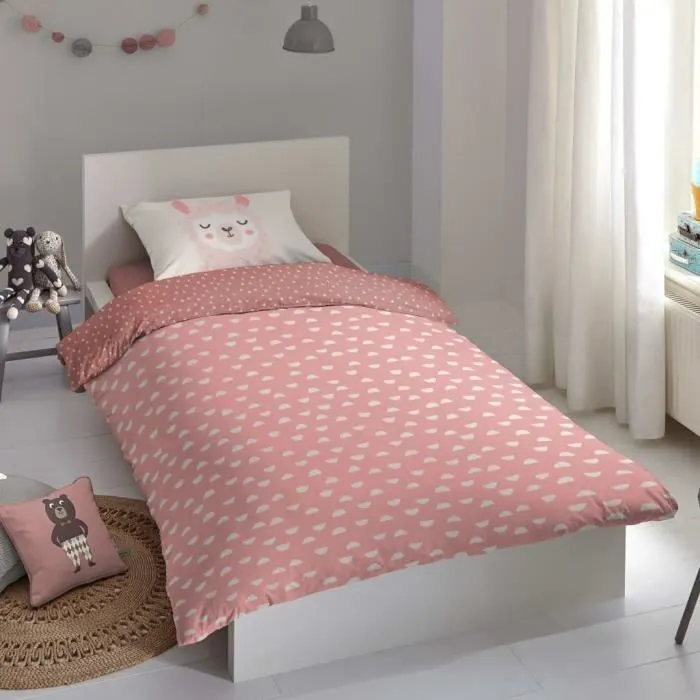 Good Morning Housse de couette pour enfants LAMA 140x200/220 cm Rose-1